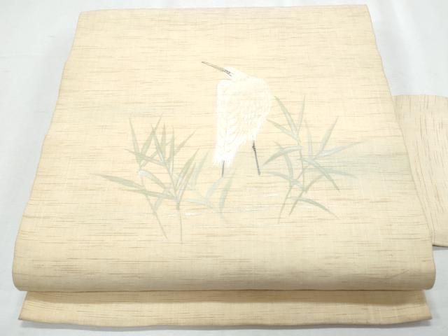 平和屋着物*夏物 九寸名古屋帯 手描き 鷺 麻 逸品 CABH8315fb