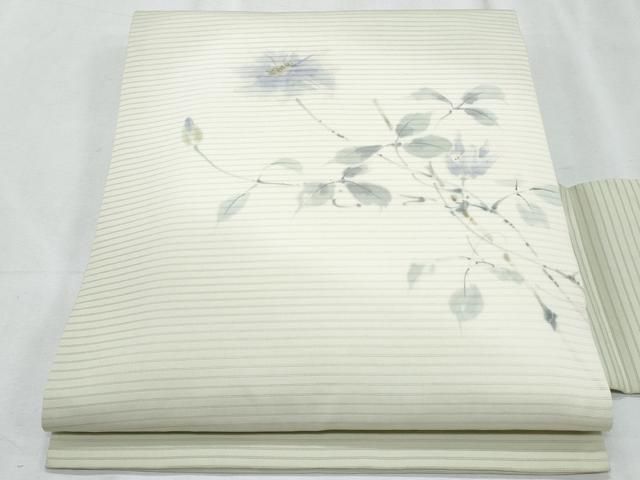 平和屋着物＊夏物　絽塩瀬　九寸名古屋帯　手描き　枝花文　金彩　正絹　逸品　CABH8324fb