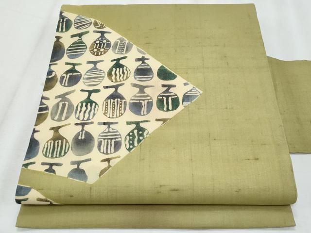 平和屋着物＊松煙染の第一人者　川島草苑　夏物　九寸名古屋帯　紬地　型絵染　成り物　正絹　逸品　CABH8332fb