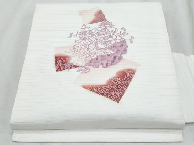 平和屋着物＊夏物　九寸名古屋帯　中国三大刺繍　スワトウ刺繍　雪輪色紙花鳥文　CABH8338fb