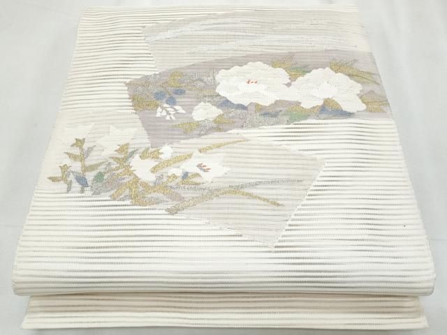 平和屋着物＊夏物　八寸名古屋帯　絽綴れ　草花文　金銀糸　正絹　逸品　CABH8341fb