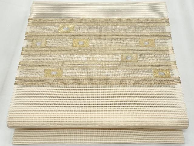平和屋着物＊夏物　八寸名古屋帯　絽綴れ　横段幾何学文様　金糸　正絹　逸品　CABH8343fb