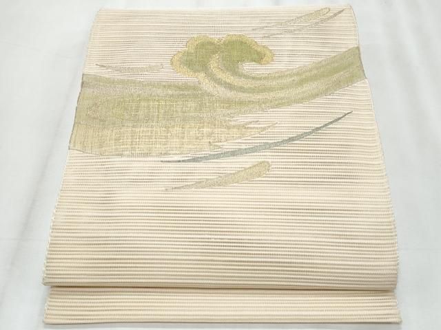 平和屋着物＊夏物　八寸名古屋帯　絽綴れ　立波文　金糸　正絹　逸品　CABH8345fb