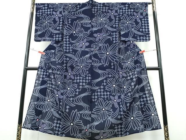 平和屋着物∴夏物　浴衣　有松鳴海絞り　流水舞菊文　綿　逸品　未使用　CABH1523ng
