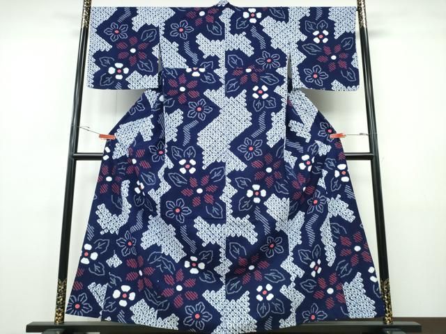 平和屋着物∴夏物　浴衣　有松鳴海絞り　枝花文　綿　逸品　CABH1524ng