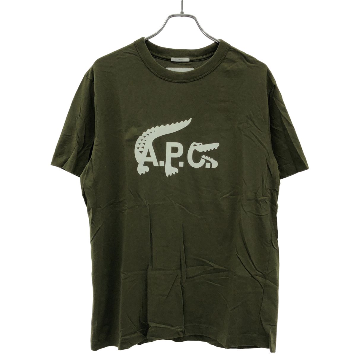 LACOSTE×A.P.C ラコステ アーペーセー フロッキーロゴプリントTシャツ カーキ L