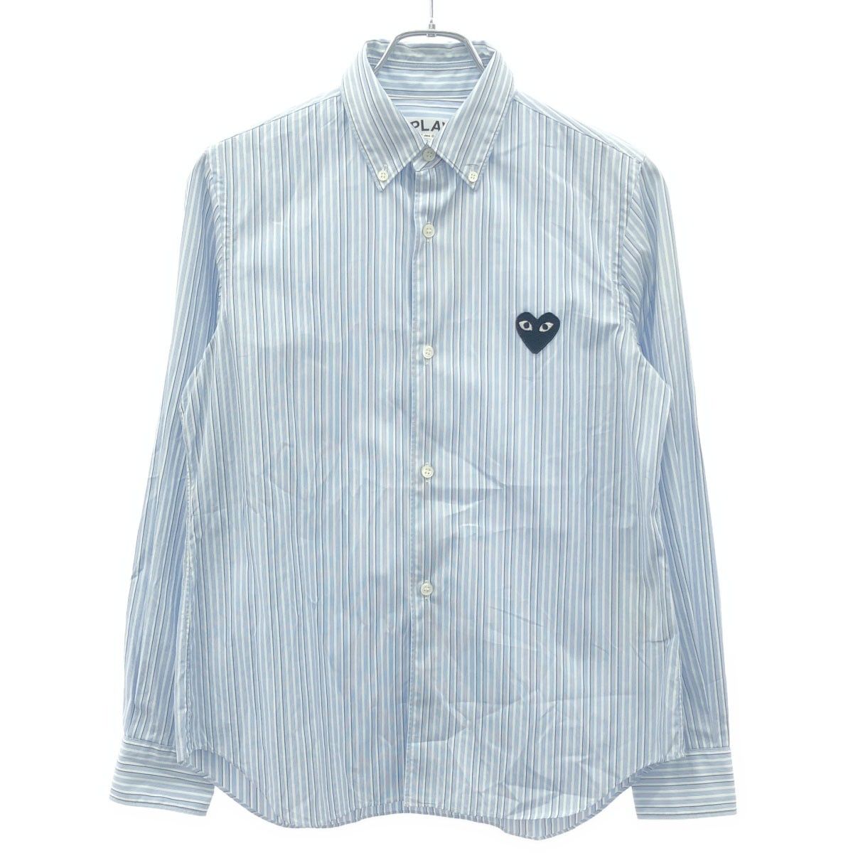 PLAY COMME des GARCONS プレイコムデギャルソン ハートワッペンストライプボタンダウンシャツ AZ-B009 ブルー×ホワイト L