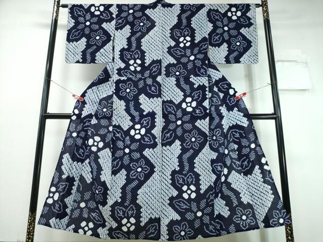 平和屋着物∴夏物　浴衣　有松鳴海絞り　枝花文　綿　逸品　CABH1530ng