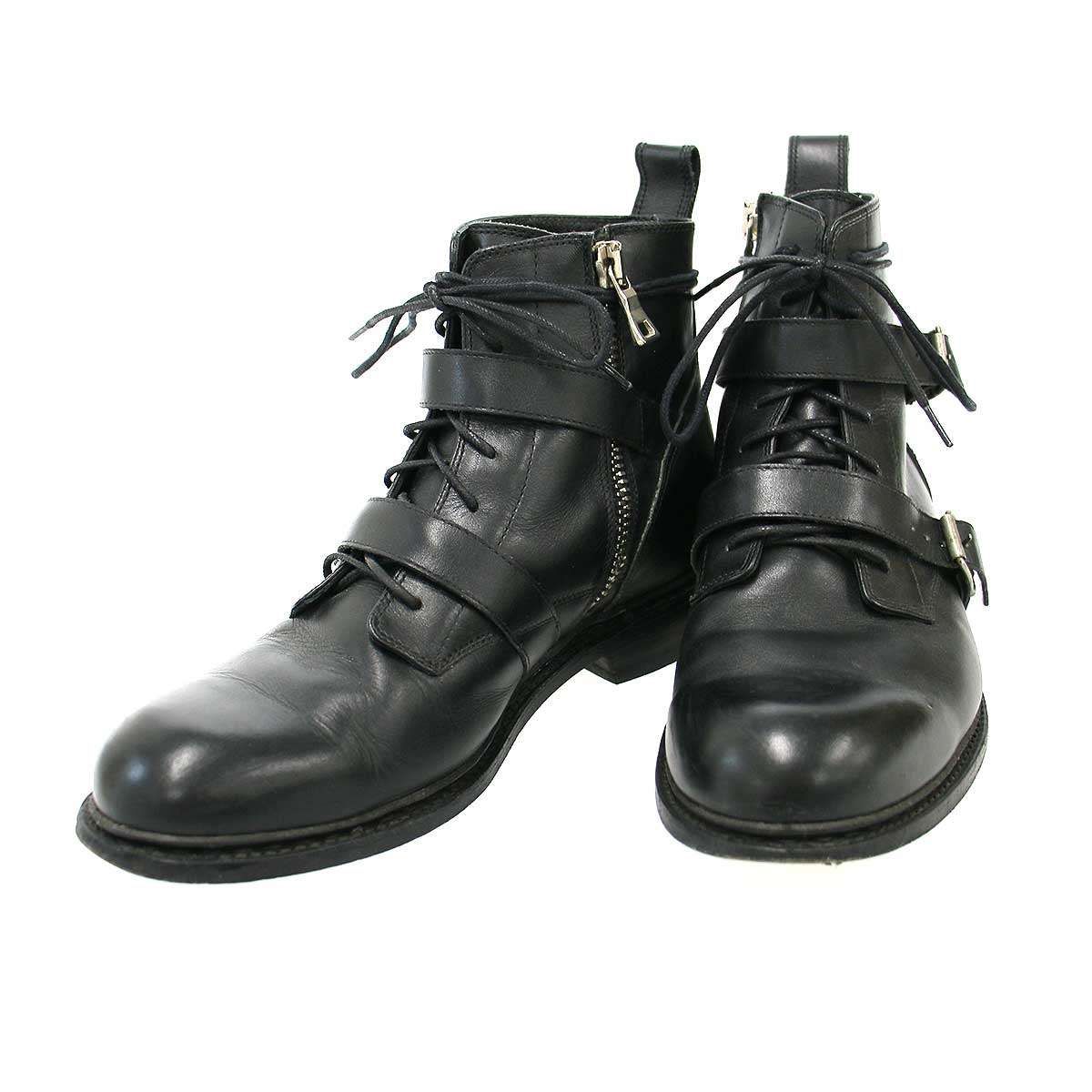 BALMAIN HOMME バルマン オム ベルテッドショートレザーブーツ ブラック 41