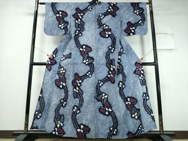 平和屋着物∴夏物　浴衣　有松鳴海絞り　流水舞蝶文　綿　逸品　CABH1531ng