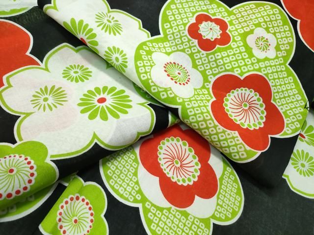 平和屋着物∴夏物　浴衣　舞花文　黒地　綿　逸品　CABH1533ng