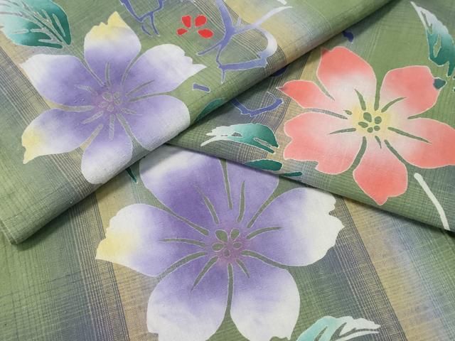 平和屋着物∴夏物　浴衣　注染　舞花文　日本製　綿　逸品　CABH1541ng
