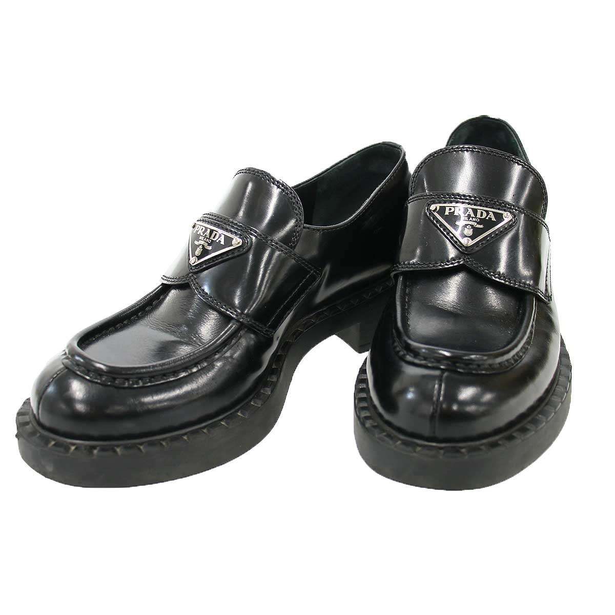 PRADA プラダ チョコレート ブラッシュドレザーローファー ブラック 35