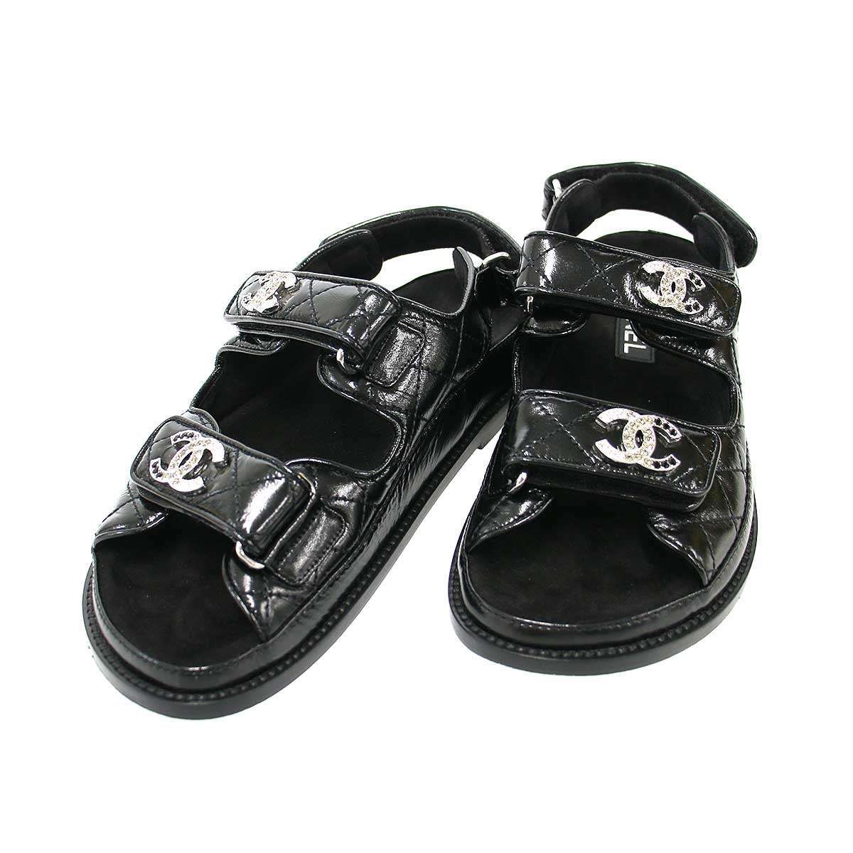 CHANEL シャネル ココマークラインストーン フットベットサンダル G35927 ブラック 36