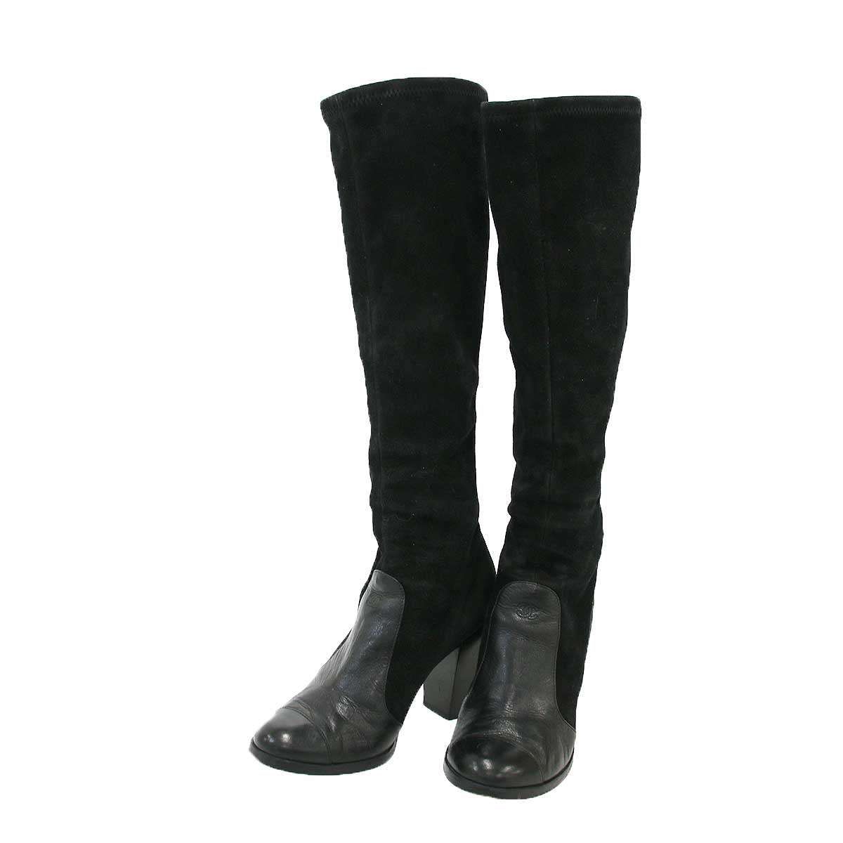CHANEL シャネル バックジップスウェードレザーロングブーツ ブラック 37 1/2