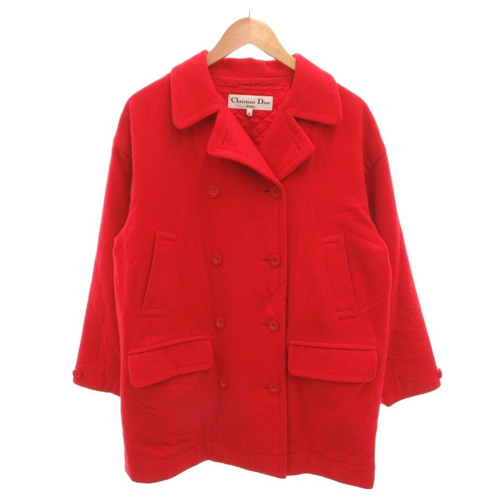 クリスチャンディオール Christian Dior SPORT 美品 ヴィンテージ Pコート ピーコート ダブルブレスト ウール M 赤 レッド /MX