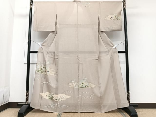 平和屋着物＊夏物　訪問着　絽縮緬　刺繍　立波草花文　金銀彩　正絹　逸品　CABI3664xi