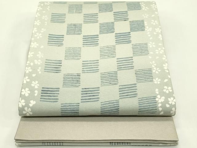 平和屋着物＊夏物　太鼓柄袋帯　市松花文　正絹　逸品　未使用　CABH5808rv