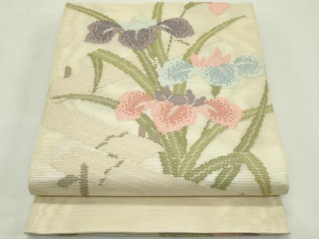 平和屋着物＊夏物　太鼓柄袋帯　杜若　正絹　逸品　未使用　CABH5829rv