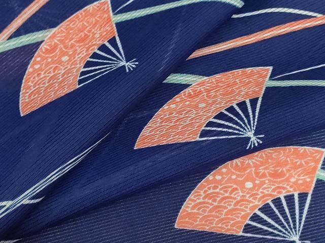 平和屋着物＊夏物　小紋　絽　扇面花文　洗える着物　AABJ8002jd