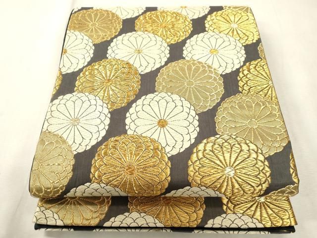 平和屋着物●六通柄袋帯　唐織　菊文様　金糸　正絹　逸品　CABH6454dy