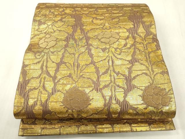 平和屋着物●六通柄袋帯　櫛織　草花文　金糸　正絹　逸品　CABH6458dy