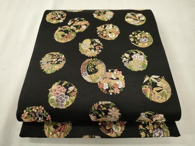 平和屋着物●西陣の老舗　1782年創業　山下織物　六通柄袋帯　唐織　豊公観梅　黒地　金糸　正絹　逸品　未使用　CABH6468dy
