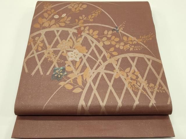 平和屋着物＊夏物　太鼓柄袋帯　螺鈿箔　籬秋草文　金彩　正絹　逸品　CABH5744rv