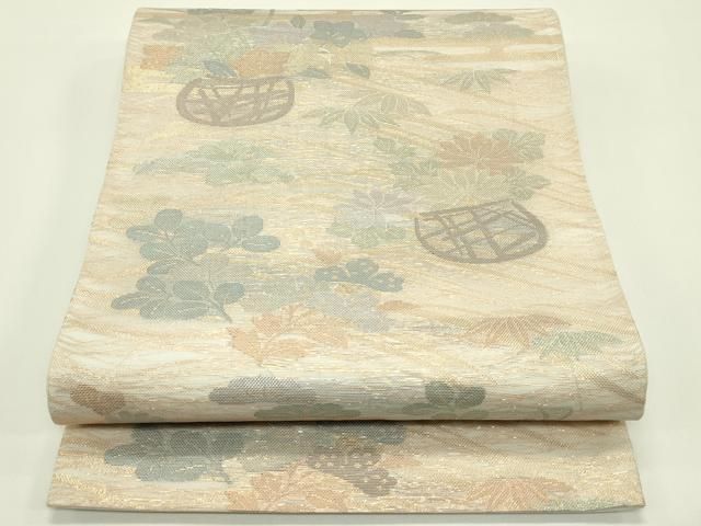 平和屋着物＊夏物　六通柄袋帯　花籠文　金糸　正絹　逸品　CABH5746rv