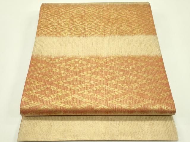 平和屋着物＊夏物　六通柄袋帯　櫛織　松皮菱横段花文　金糸　正絹　逸品　CABH5749rv