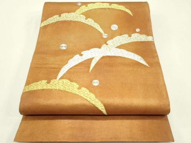 平和屋着物＊夏物　太鼓柄袋帯　総刺繍　駒刺繍　露芝文　金糸　正絹　逸品　CABH5751rv