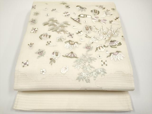 平和屋着物＊夏物　太鼓柄袋帯　総刺繍　宝尽くし　金糸　正絹　逸品　CABH6181tx