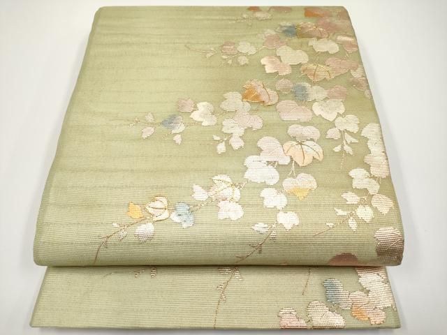 平和屋着物＊夏物　六通柄袋帯　駒刺繍　枝葉文　金銀彩　正絹　逸品　CABH6184tx