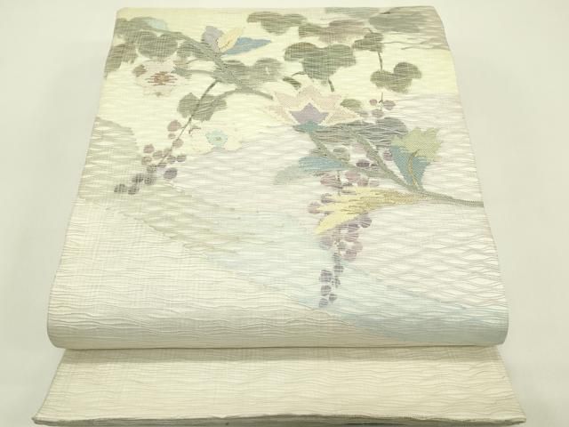 平和屋着物＊夏物　太鼓柄袋帯　すくい織　葡萄蔦の葉草花文　金銀糸　正絹　逸品　CABH5802rv