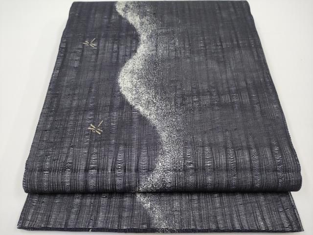 平和屋着物＊夏物　全通柄袋帯　トンボ　黒地　金彩　正絹　逸品　CABH6206tx