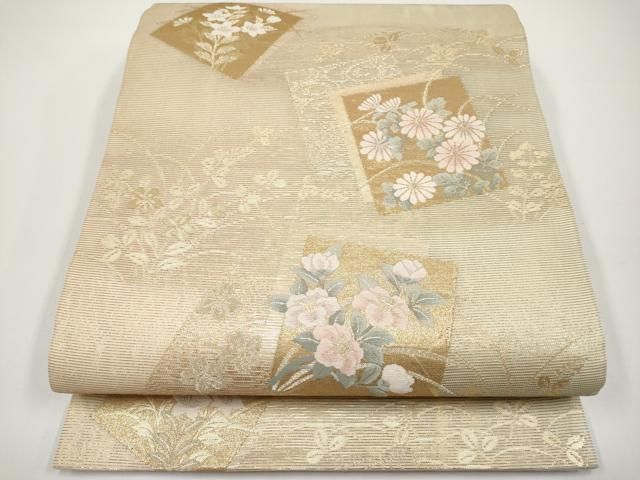 平和屋着物＊夏物　六通柄袋帯　色紙重ね草花文　金糸　正絹　逸品　CABH6211tx