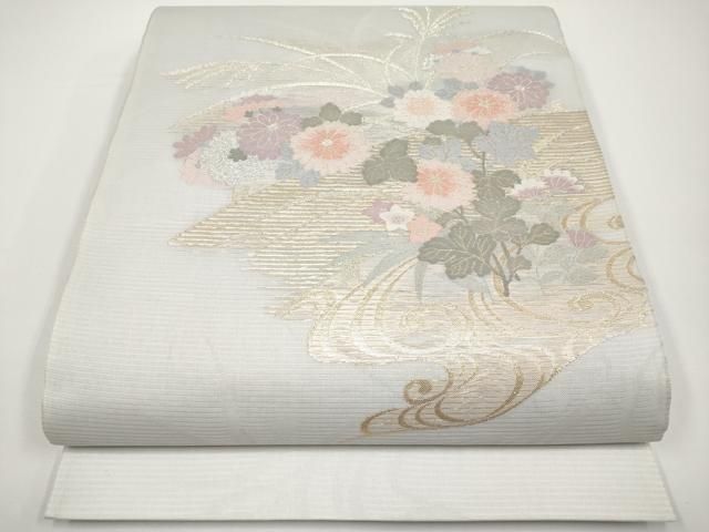 平和屋着物＊夏物　六通柄袋帯　流水草花文　金糸　正絹　逸品　未使用　CABH6216tx