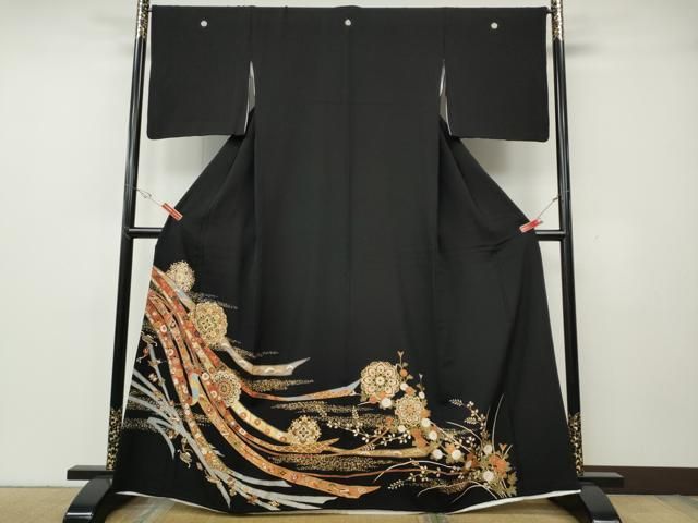 平和屋着物●豪華黒留袖　駒刺繍　熨斗正倉院宝尽くし花文　金彩　正絹　逸品　CABG5598ut