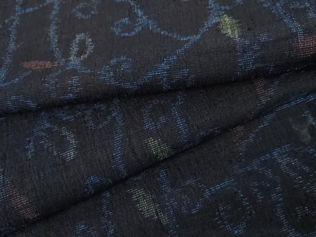 平和屋着物▽上質な紬 単衣 枝葉文 正絹 逸品 AABI8081cs