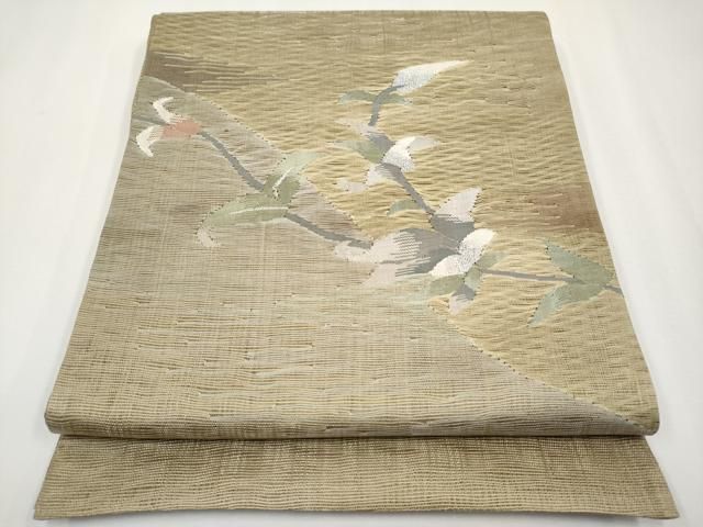 平和屋着物＊夏物　太鼓柄袋帯　すくい織　枝花文　銀糸　正絹　逸品　CABH6077tx