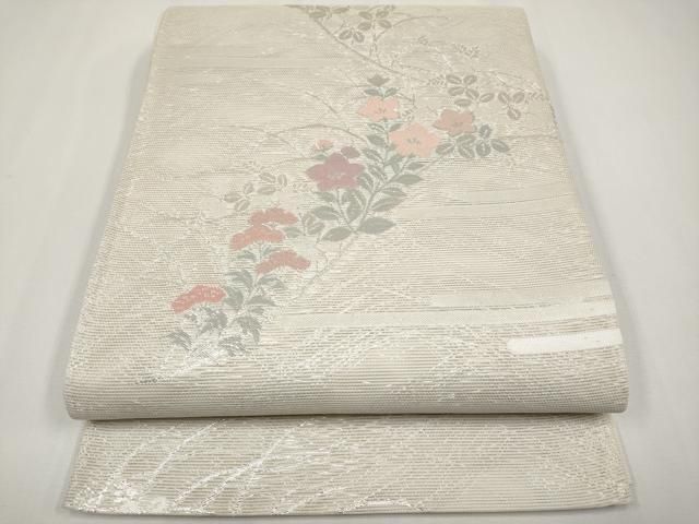 平和屋着物＊夏物　六通柄袋帯　秋草文　銀糸　正絹　逸品　CABH6080tx