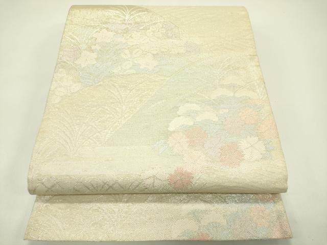 平和屋着物＊夏物　六通柄袋帯　秋草文　銀糸　正絹　逸品　CABH5681rv