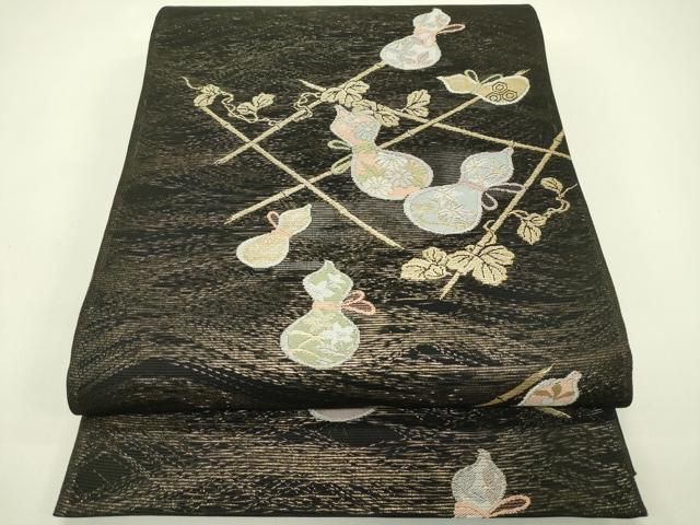 平和屋着物＊夏物　六通柄袋帯　瓢箪　黒地　金糸　大丸扱い　正絹　逸品　CABH5682rv