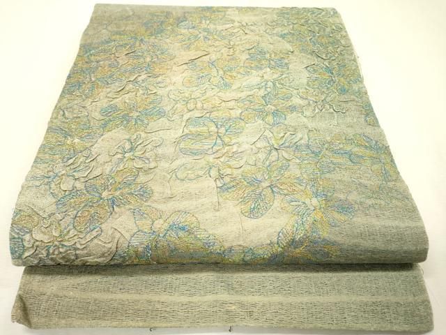 平和屋着物▽太鼓柄袋帯　スリーシーズン　春夏秋　櫛織　草花　金糸　正絹　逸品　DABF2829fe