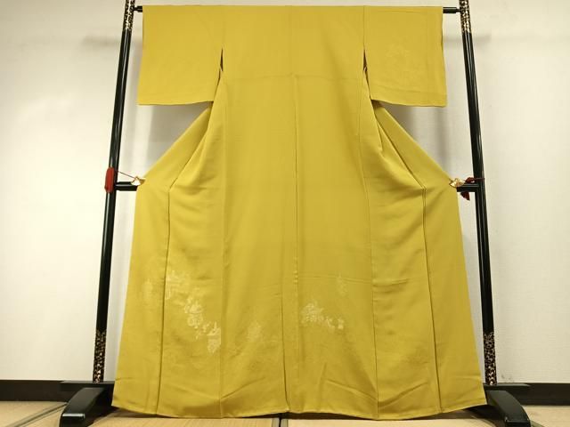 平和屋着物●無地絵羽訪問着　風景人物文　黄支子色　正絹　逸品　AABI2051fy