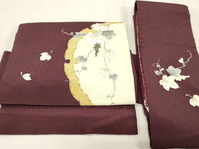 平和屋着物●つけ帯　雪輪葡萄蔦の葉文　金彩　鬼しぼ縮緬　正絹　逸品　CABG9281dy