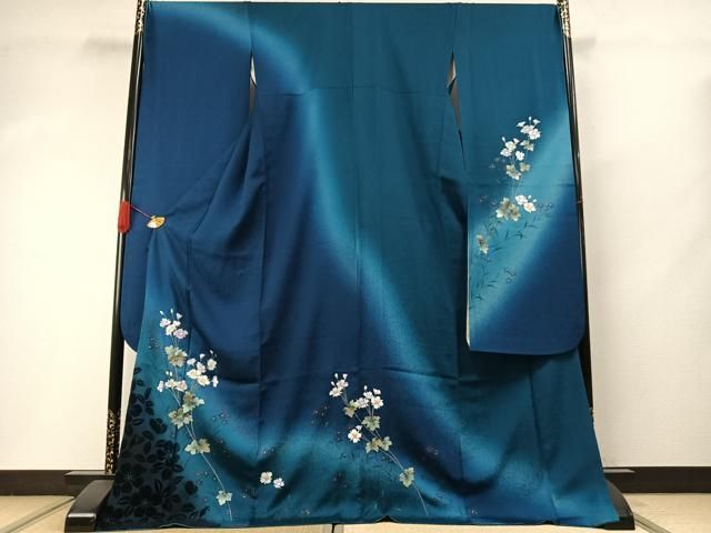 平和屋着物●豪華振袖　刺繍　草花文　暈し染め　金銀彩　銀糸　やまと誂製　正絹　逸品　AABI2061fy