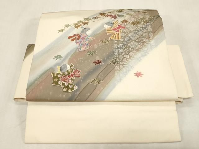 平和屋着物●塩瀬　つけ帯　友禅　人物文　正絹　逸品　CABG9282dy