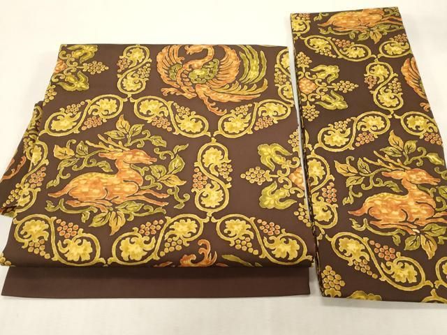 平和屋着物●塩瀬　つけ帯　動物　葡萄蔦の葉文　正絹　逸品　CABG9286dy
