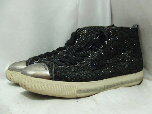 MIU MIU ミュウミュウ ハイカットスニーカー グリッター 5T9555 サイズ38.5 ブラック/シルバー シューズ